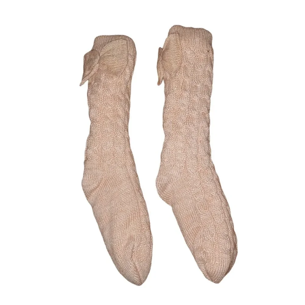 UGG Pink Lined Laila Bow Fleece Lined Womens Heavy Duty Socks